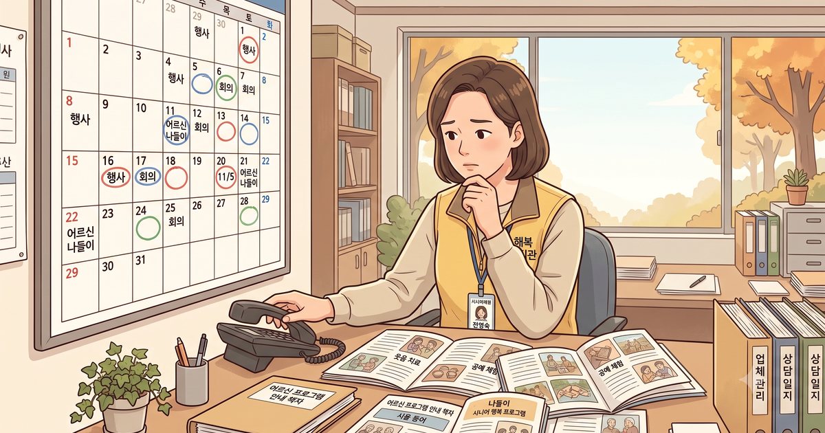 담당자가 여러 업체 안내 책자를 펼쳐 놓고 어디에 전화할지 고민하는 모습